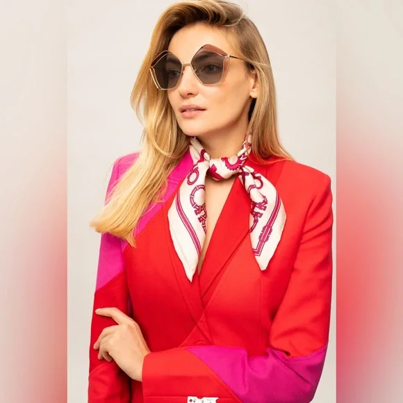 New authentic💯- CHLOE CH0024S 002 Round Gold Pink Grey 60 mm Women's Sunglasses - Picture 8 of 14